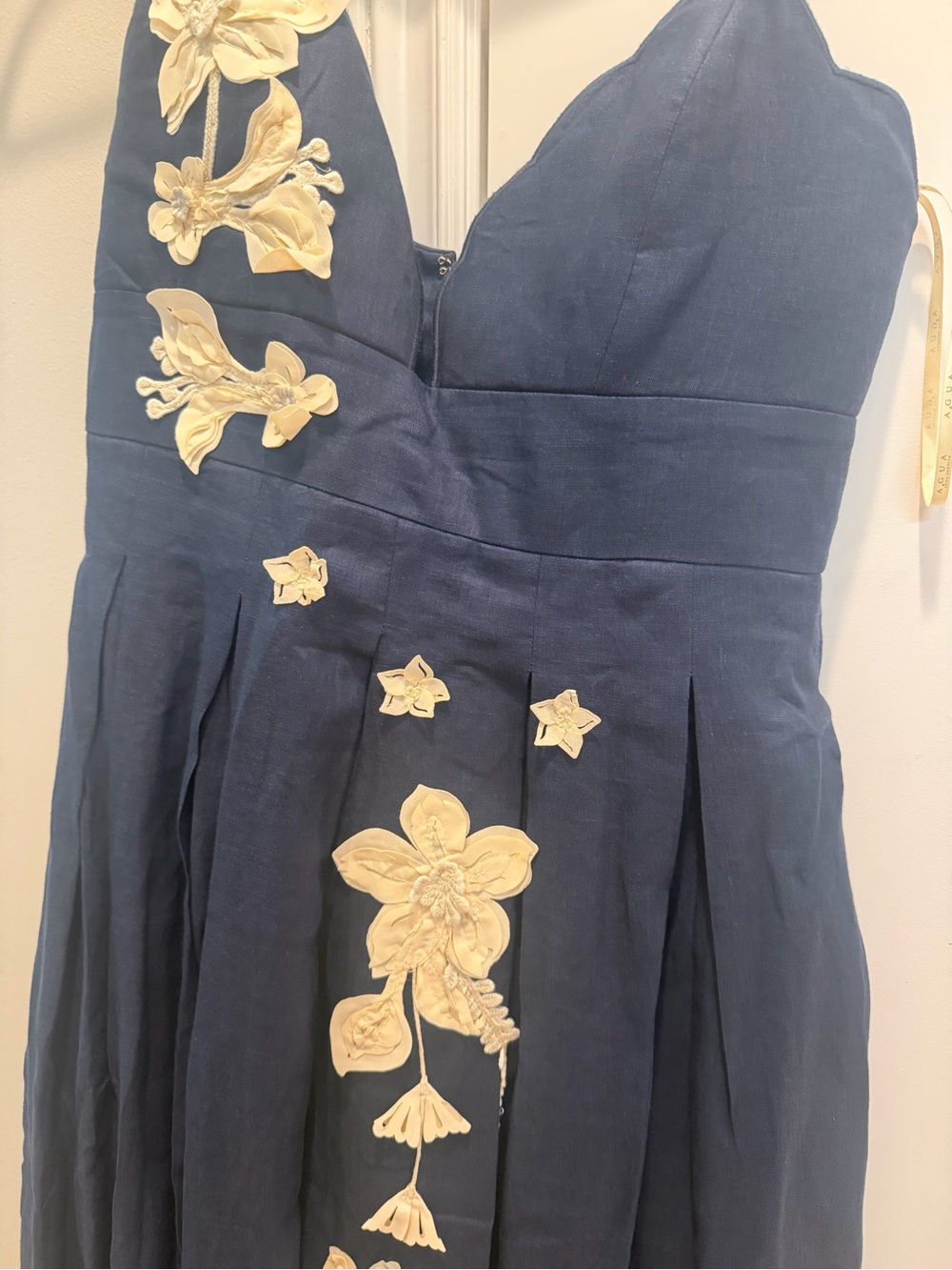 Agua by Agua Bendita Navy Maxi Dress with Ivory Floral Appliqués - Picture 13 of 16